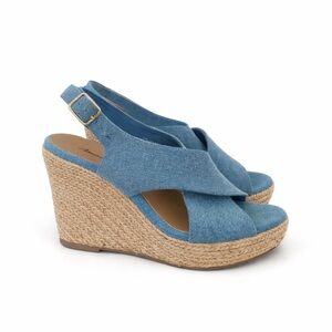 American eagle Blue cork Wedge Sandals denim 6